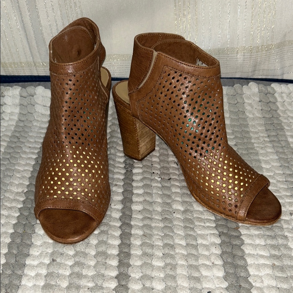 Women’s Brown Perforated Open-Toe Ankle Mules